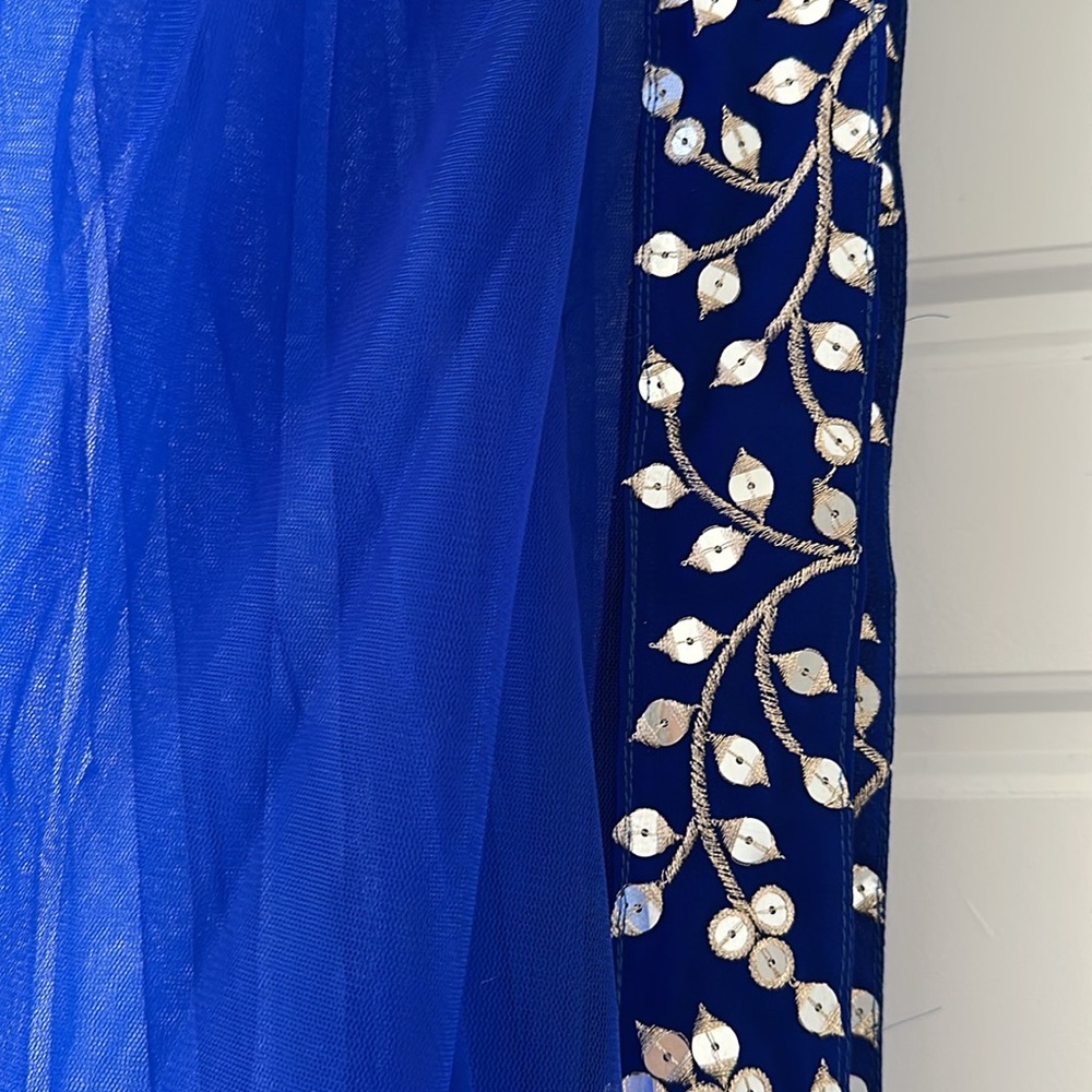 Royal Blue and Gold 3-Piece Lehenga for Indian Wedding Guest with Can Can - Picture 9 of 9